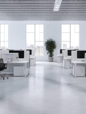 Office space. open space. design of office. 3d rendering, generat ai